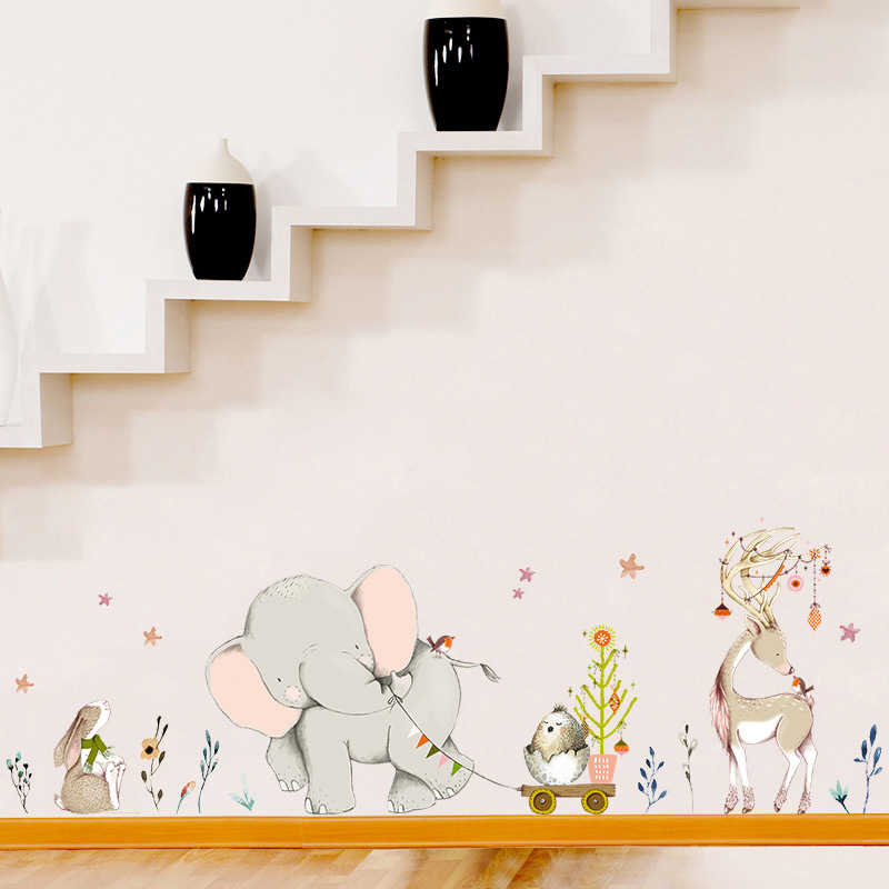 Baby Nursery Mural Wallpaper - Happy Baby Слон Банни Наклейки на