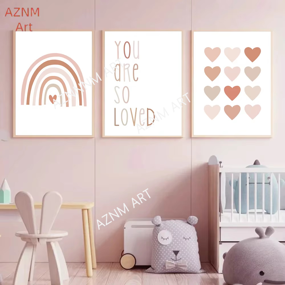 Baby Nursery Prints - 1/3 шт., мультяшное сердце, Радуга, розовые