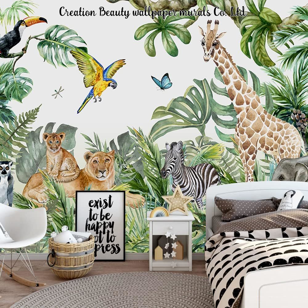 Baby Nursery Mural Wallpaper - Акварельные обои с животными из джунглей