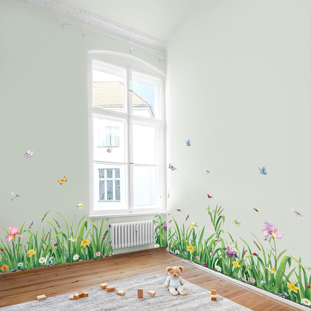 Baby Nursery Green - Зеленая трава цветы Borader стикер на