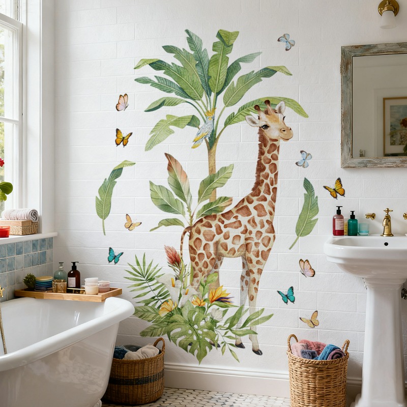 Baby Nursery Mural Wallpaper - Большое лесное животное, жираф, стикер на