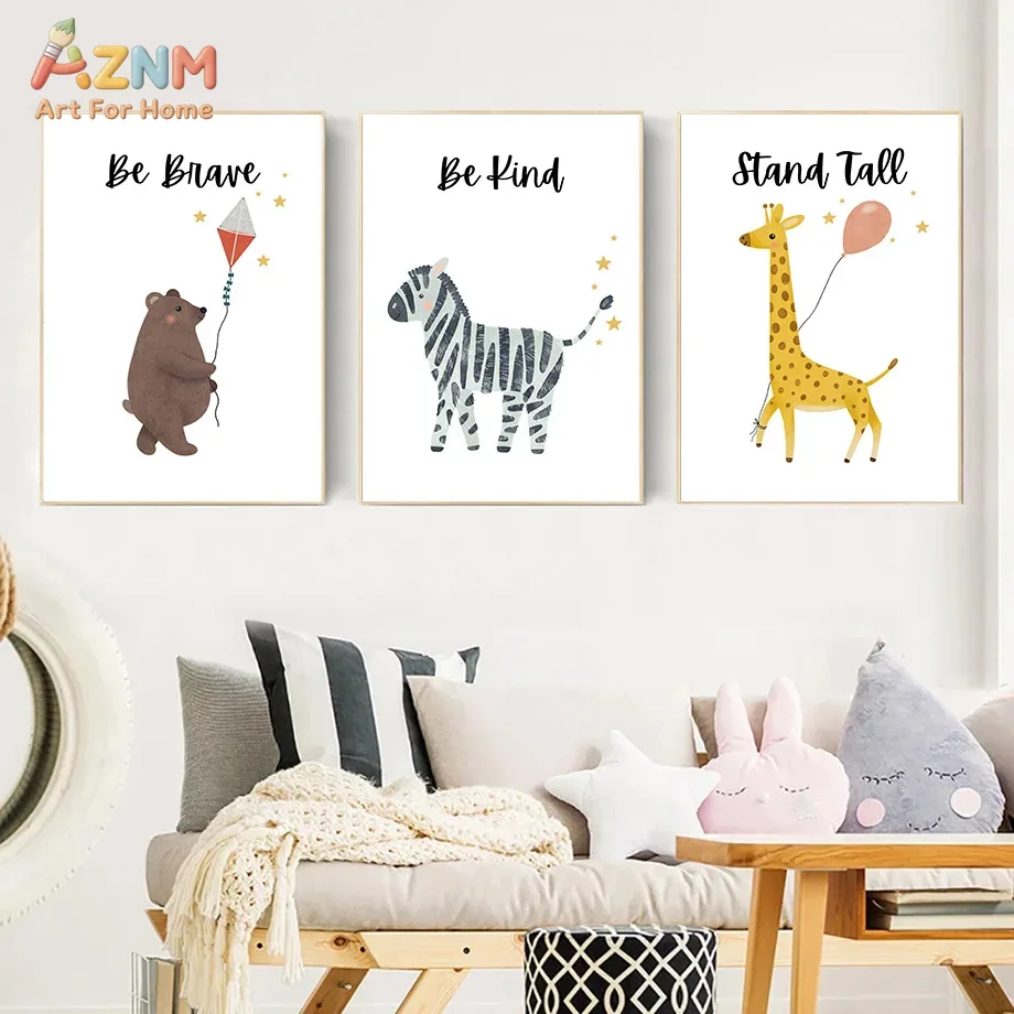 Baby Nursery Prints - AZNM Холст с изображением животных для