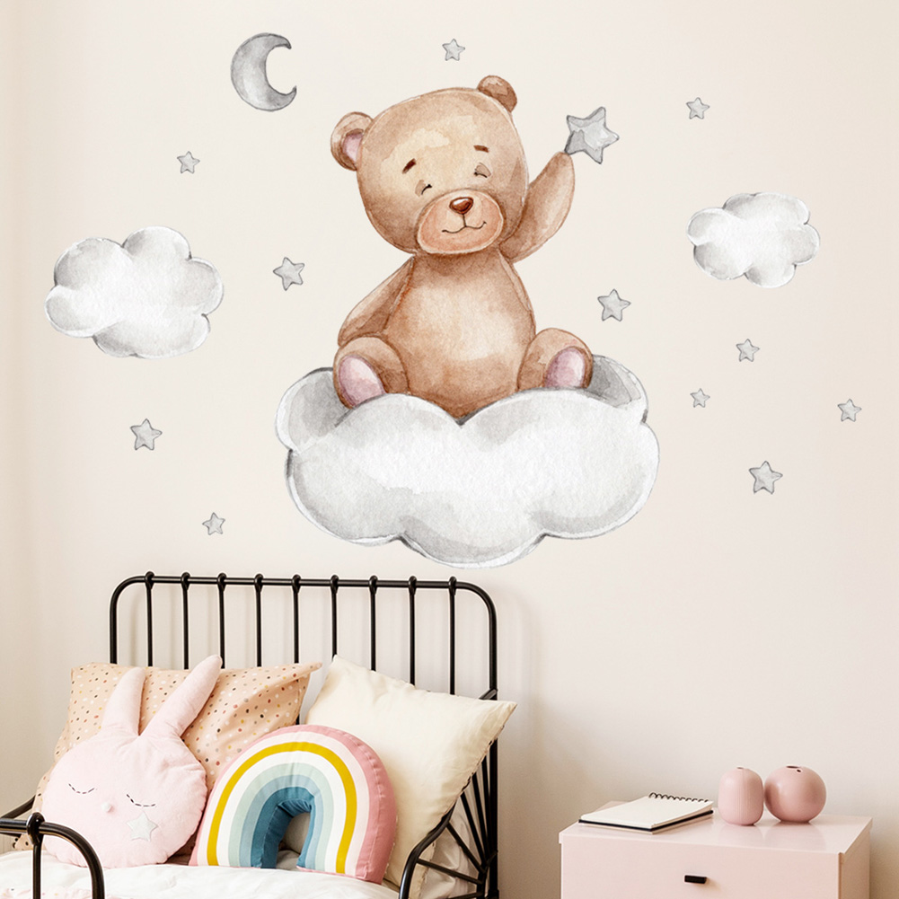 Baby Nursery Mural Wallpaper - Наклейки на стену с медведем, луной,