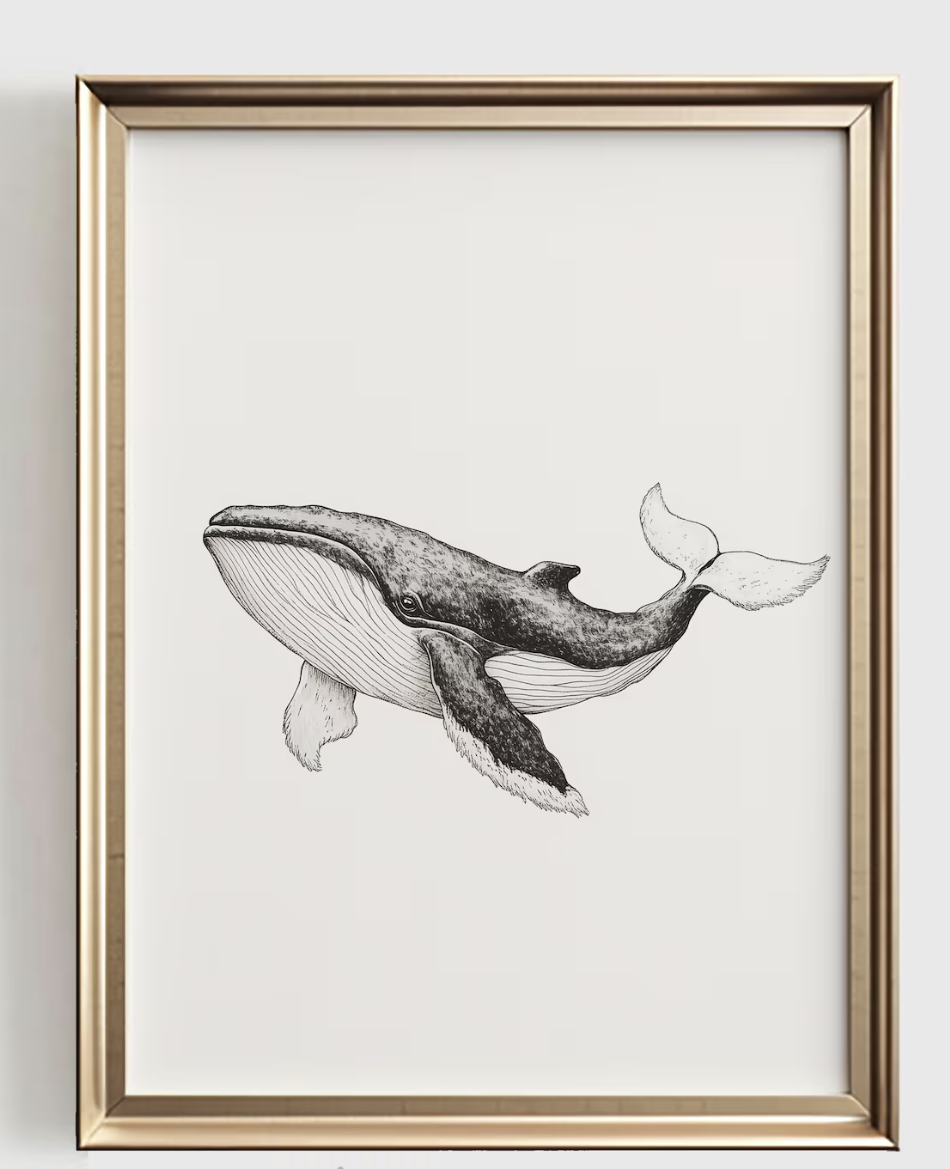 Baby Nursery Prints - Художественный принт с изображением кита, минималистичный
