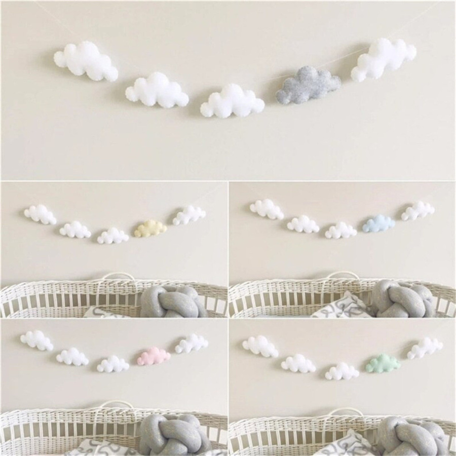 Baby Nursery Fabric - Скандинавские фетровые гирлянды с облаками, веревка,